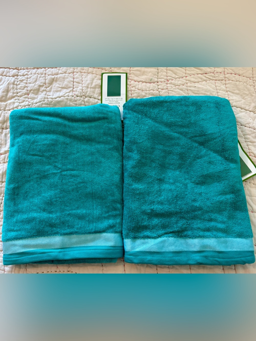 Two 2 HD Designs Turquoise Large Bath or Beach Towels 30 x 60